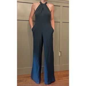 Julia Jordan Halter Twist Neck Jumpsuit Wide Leg Evergreen Sz 6